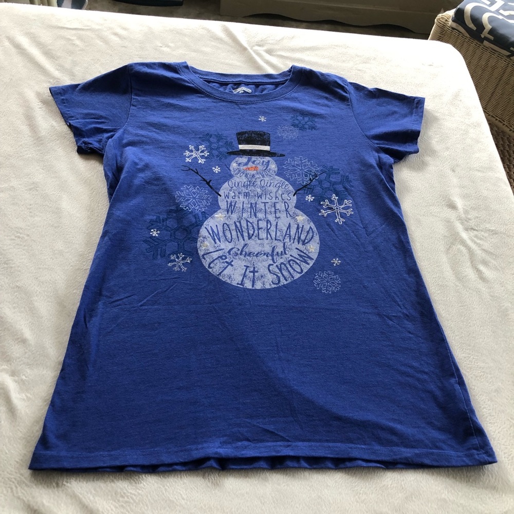 Snowman Christmas Holiday Tee Small Blue